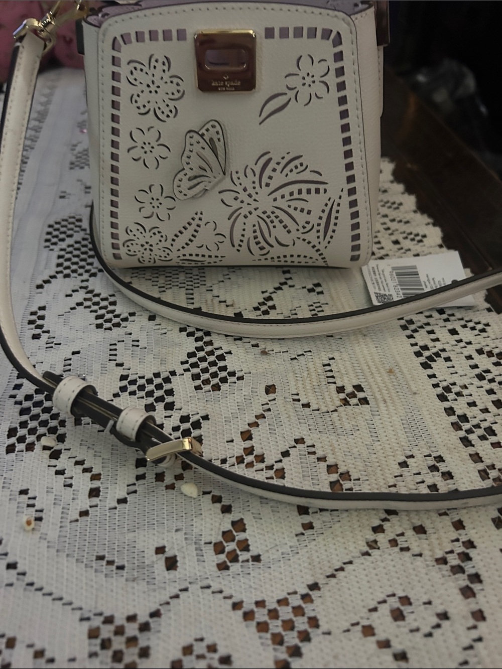 kate spade Cream Laser-Cut Butterfly Crossbody with Pink Trim - Picture 5 of 8